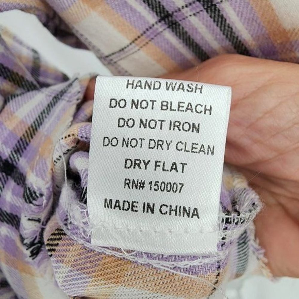VEVERET Plaid Button Down Long Sleeve Raw Hem Shacket Shirt Lavender M & L NWT - Picture 15 of 16